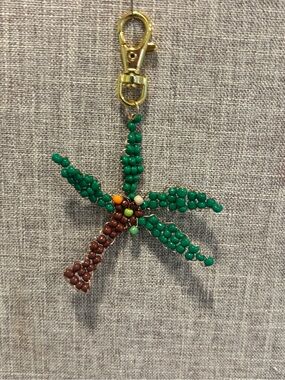 Beaded Palm Tree Keychain - Green & Brown